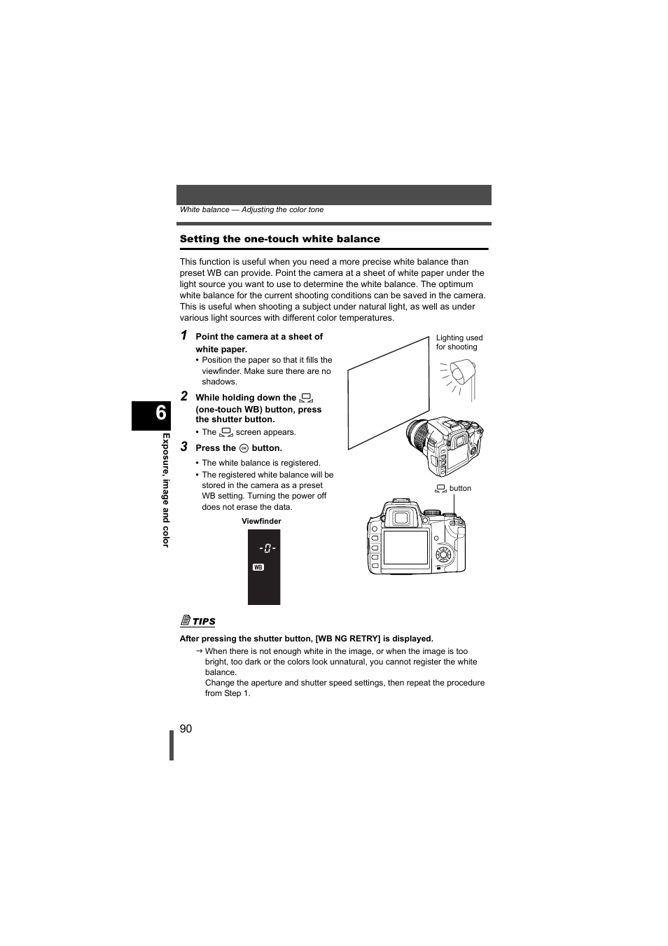 Setting the one-touch white balance | Olympus EVOLT E-500 User Manual | Page 90 / 216