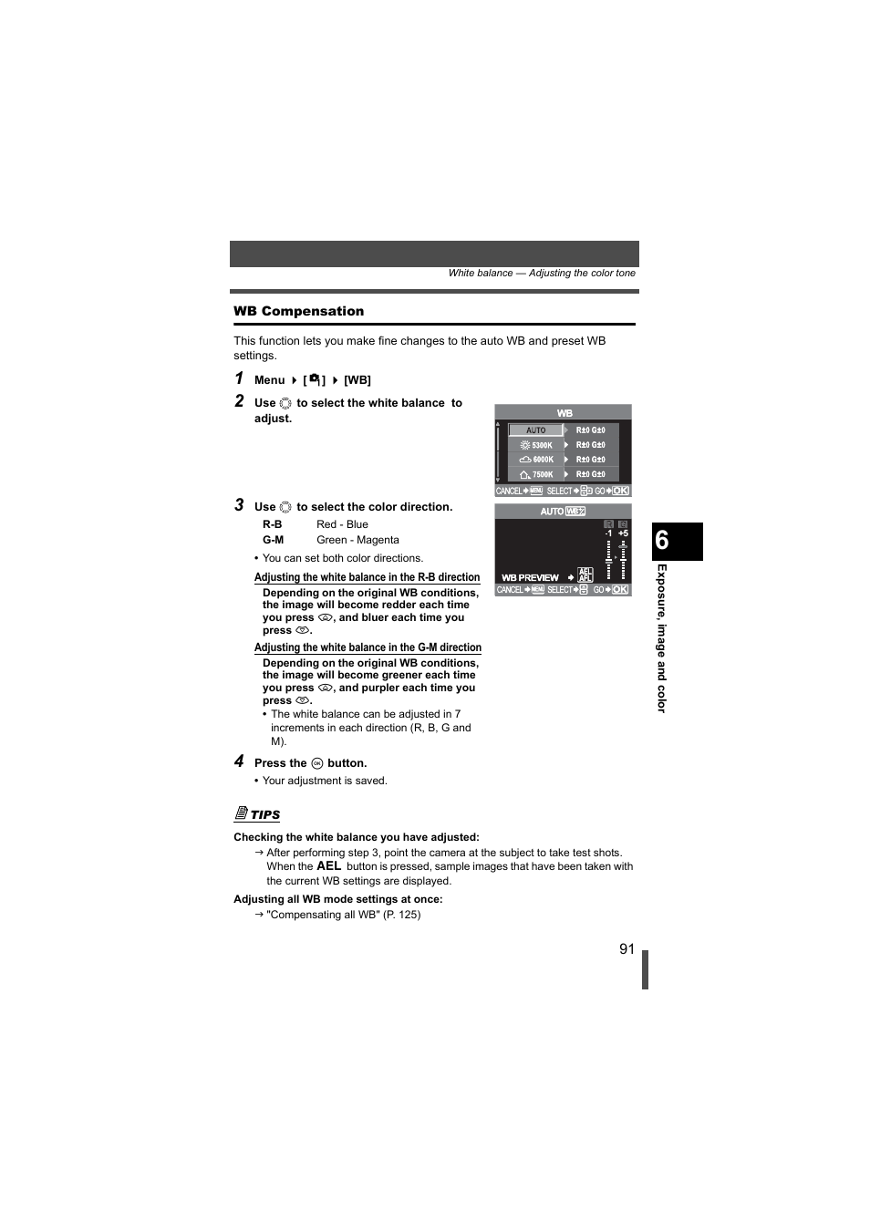 Wb compensation | Olympus EVOLT E-500 User Manual | Page 91 / 216