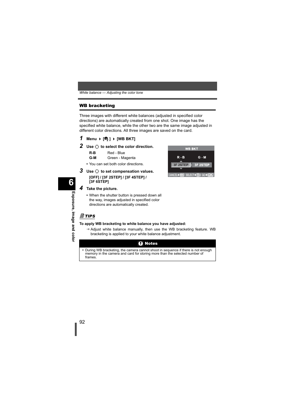 Wb bracketing, P. 92 | Olympus EVOLT E-500 User Manual | Page 92 / 216