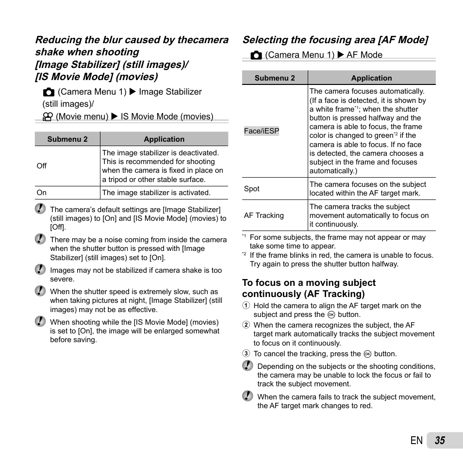 35 en, Selecting the focusing area [af mode | Olympus VR-350 User Manual | Page 35 / 77