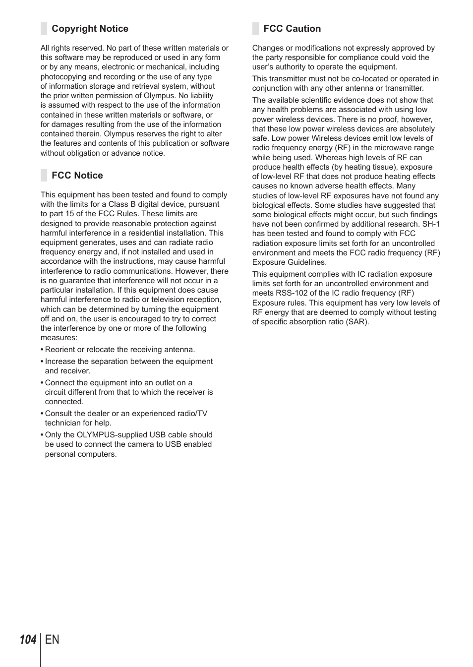 104 en | Olympus SH-1 User Manual | Page 104 / 113