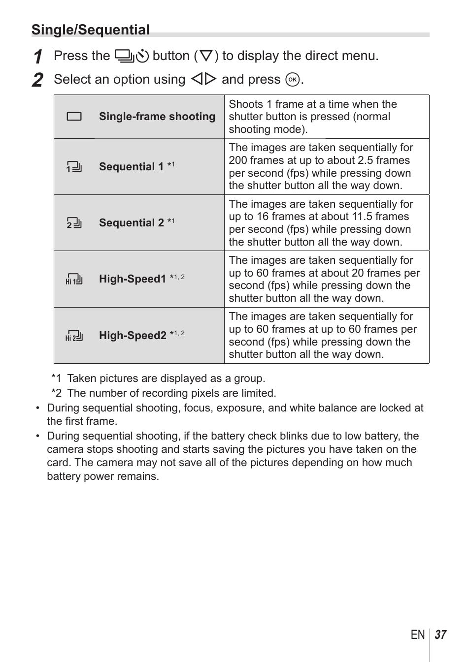 Single/sequential | Olympus SH-1 User Manual | Page 37 / 113