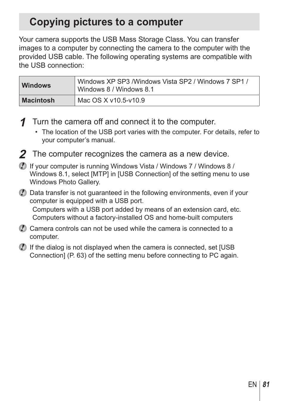 Copying pictures to a computer | Olympus SH-1 User Manual | Page 81 / 113