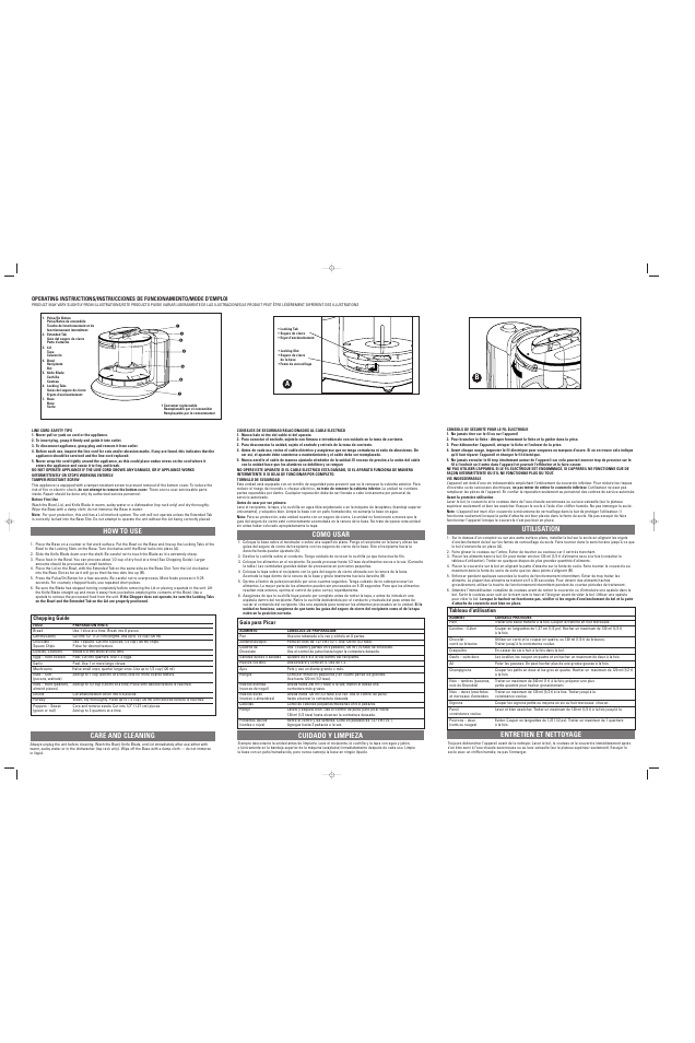 How to use care and cleaning, Como usar cuidado y limpieza, Utilisation entretien et nettoyage | Applica WHC21 User Manual | Page 2 / 2