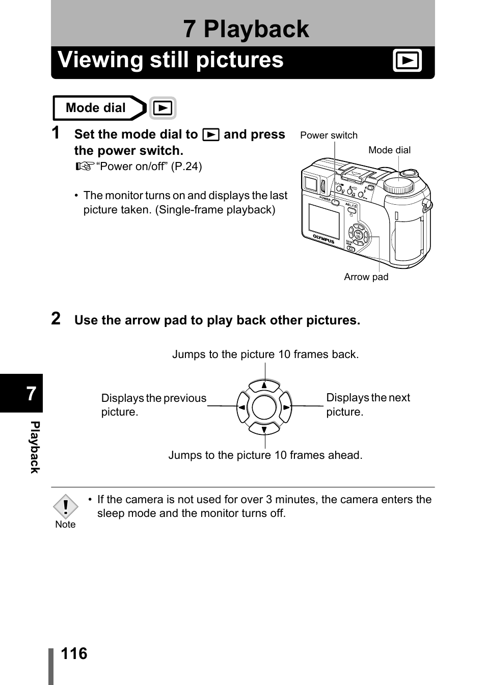 7 playback, Viewing still pictures, P.116 | Playback | Olympus C-755 Ultra Zoom User Manual | Page 117 / 260