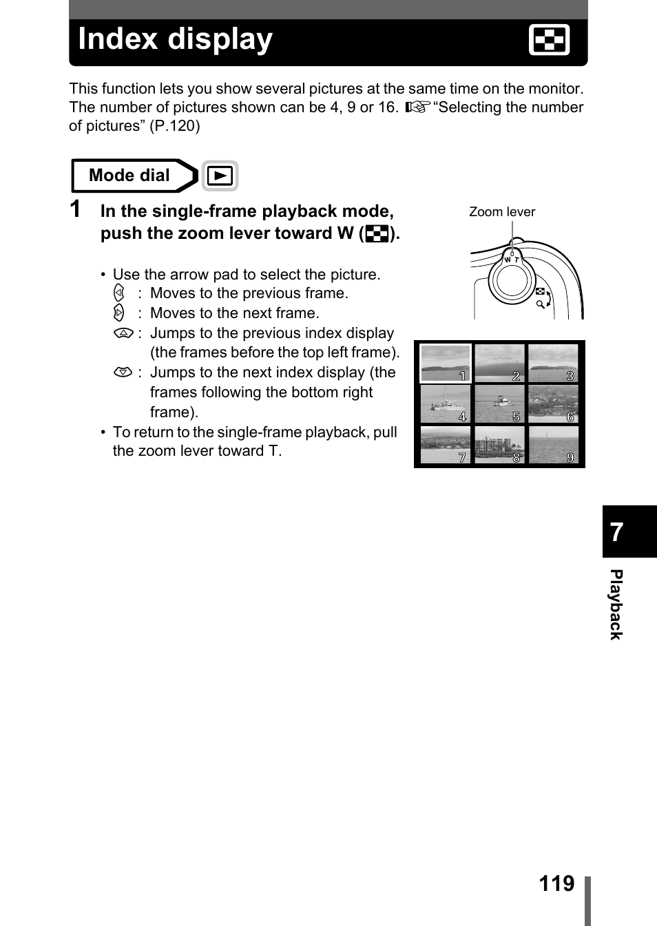 Index display | Olympus C-755 Ultra Zoom User Manual | Page 120 / 260