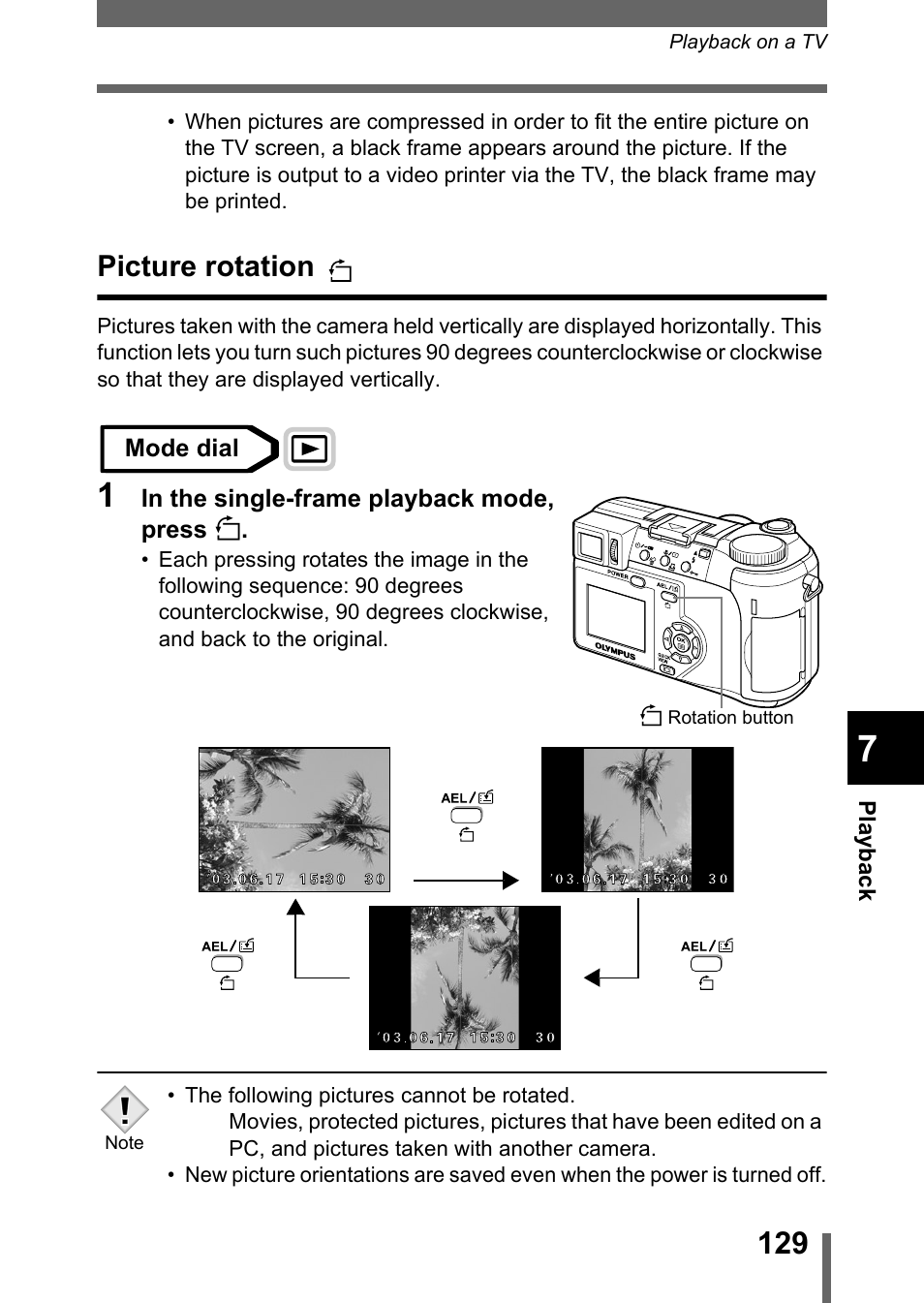 Picture rotation, P.129 | Olympus C-755 Ultra Zoom User Manual | Page 130 / 260