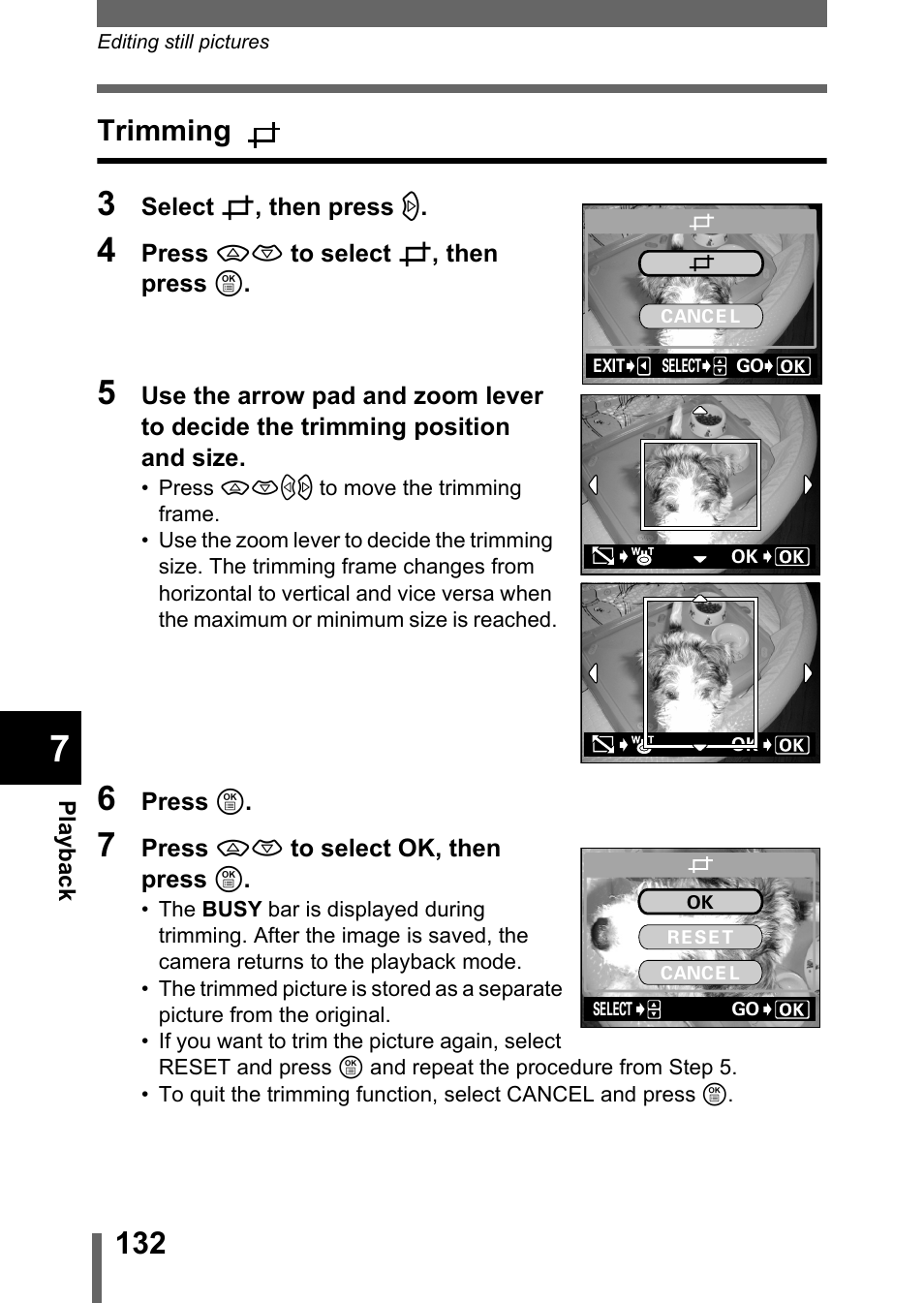 Trimming, P.132 | Olympus C-755 Ultra Zoom User Manual | Page 133 / 260