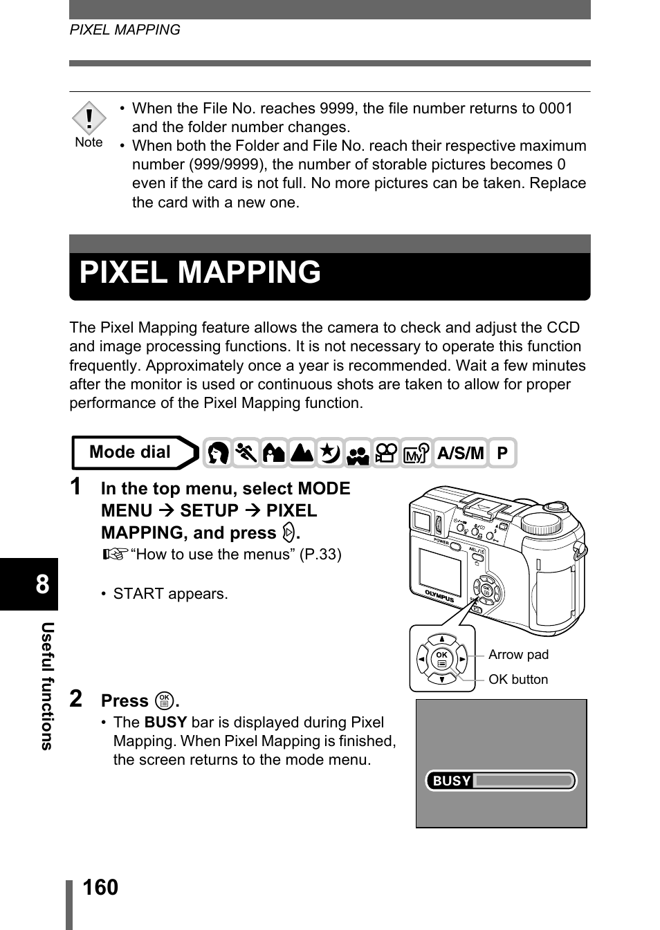 Pixel mapping, P.160 | Olympus C-755 Ultra Zoom User Manual | Page 161 / 260