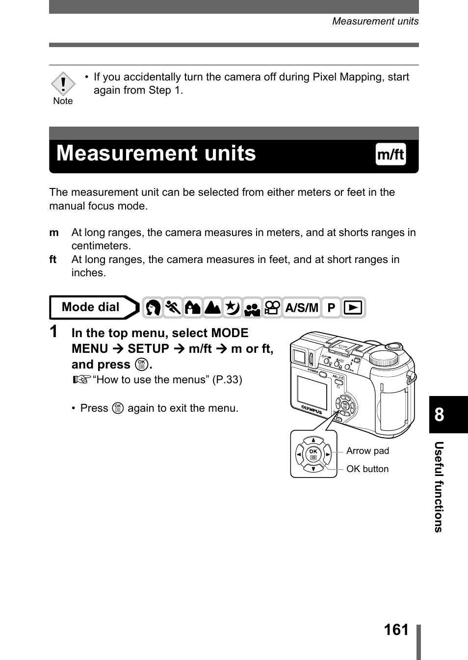 Measurement units, P.161 | Olympus C-755 Ultra Zoom User Manual | Page 162 / 260