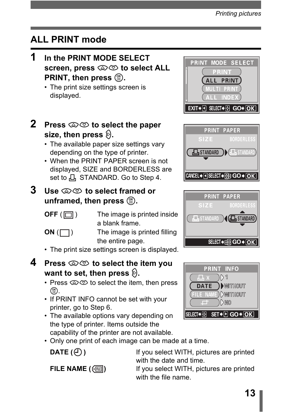 All print mode, G“all print mode” (p.13) | Olympus C-755 Ultra Zoom User Manual | Page 251 / 260