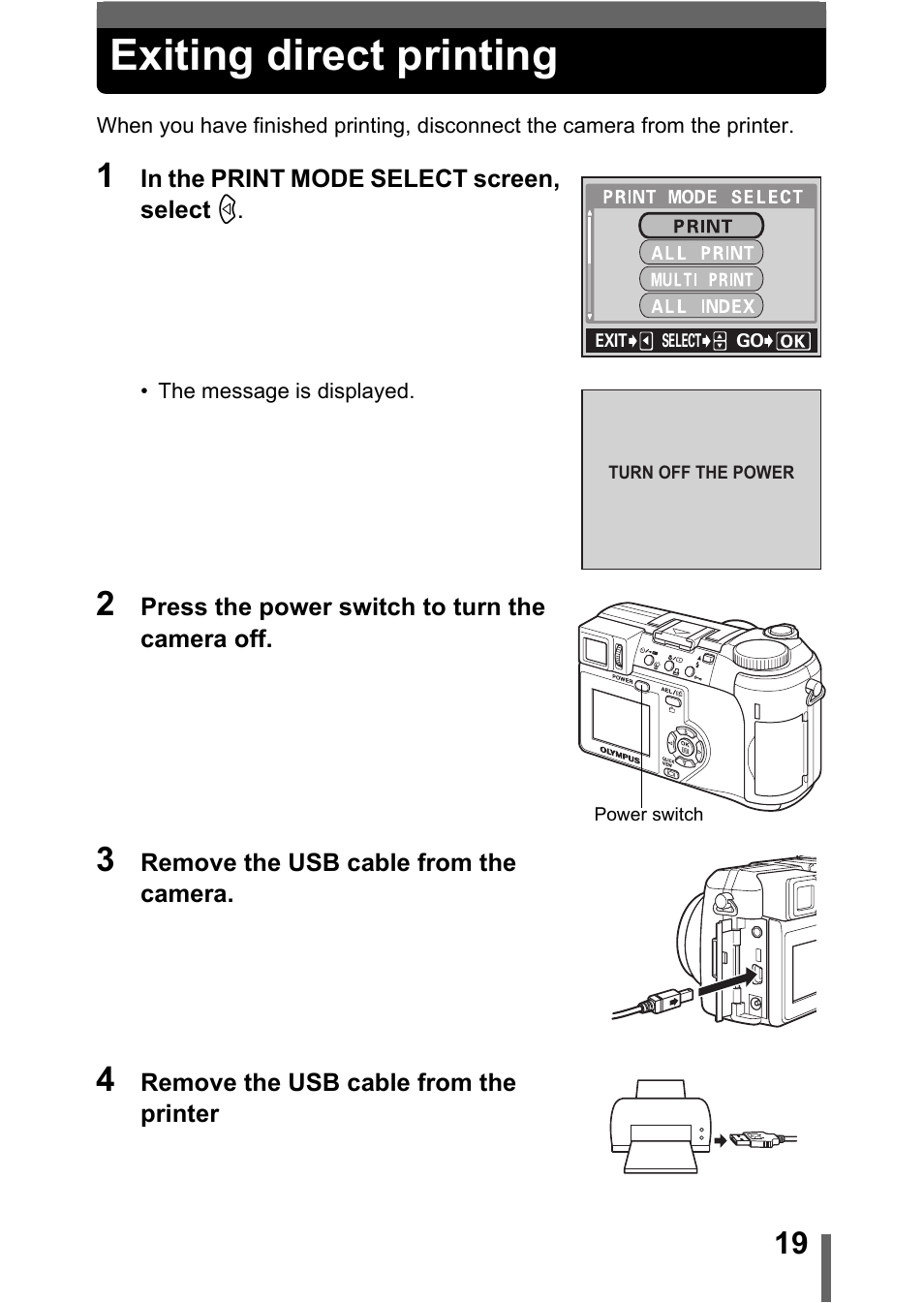 Exiting direct printing | Olympus C-755 Ultra Zoom User Manual | Page 257 / 260