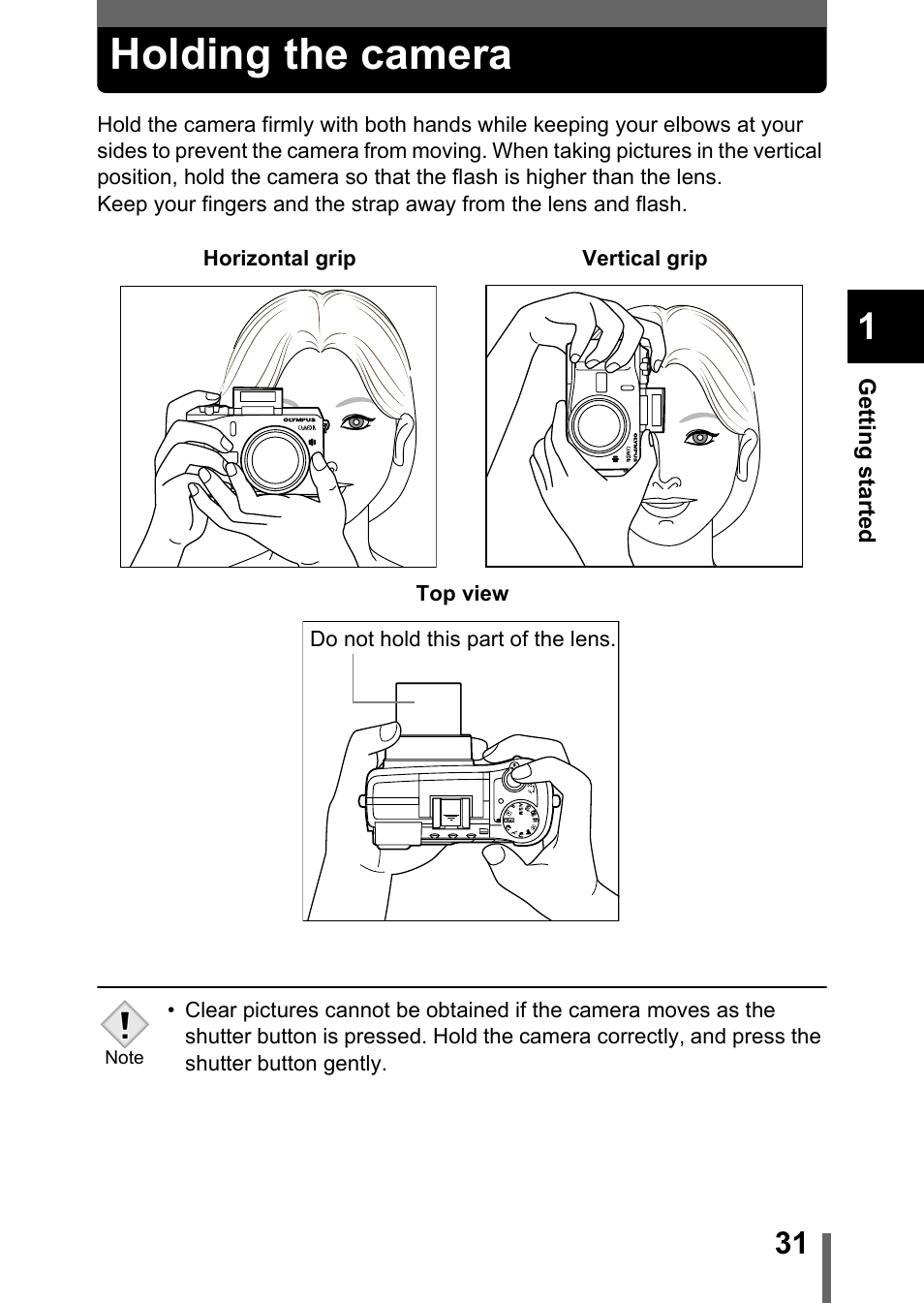 Holding the camera | Olympus C-755 Ultra Zoom User Manual | Page 32 / 260