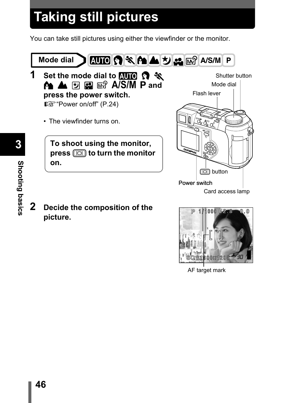 Taking still pictures, P.46, P.46, 117 | Olympus C-755 Ultra Zoom User Manual | Page 47 / 260