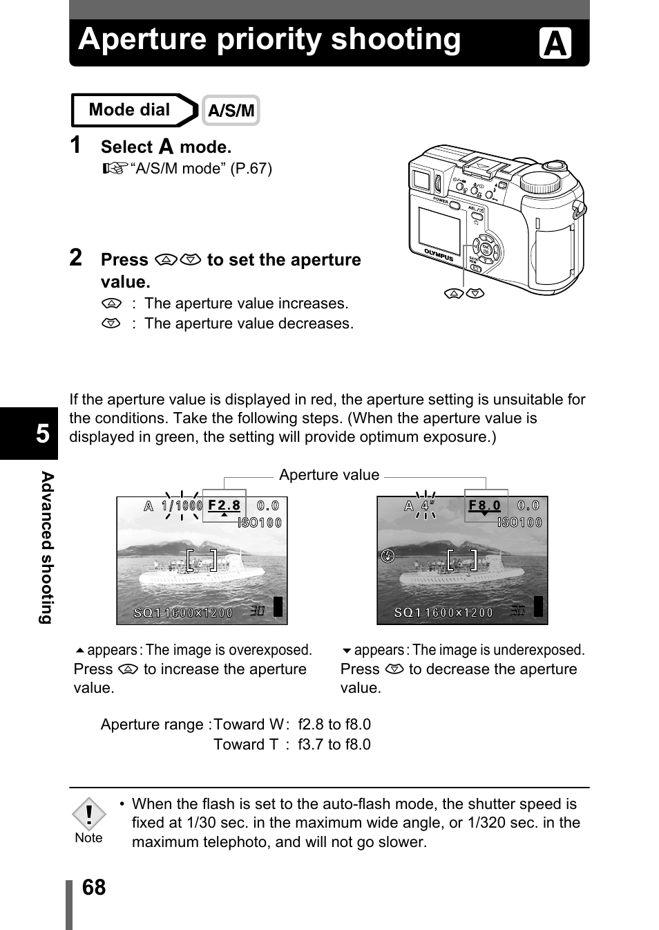 Aperture priority shooting, P.68 | Olympus C-755 Ultra Zoom User Manual | Page 69 / 260