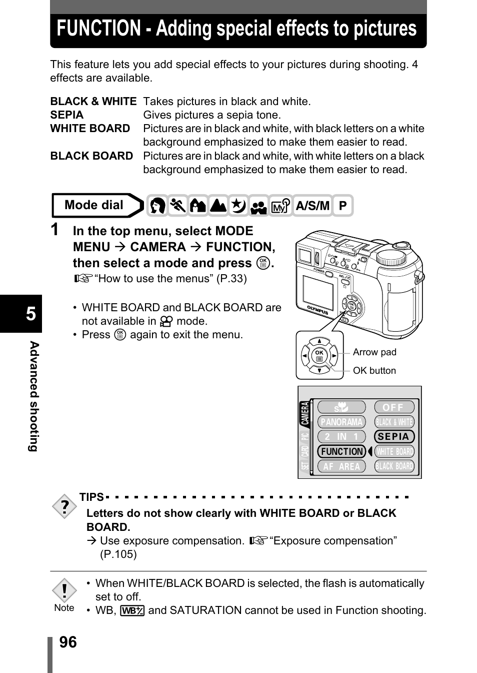 Function - adding special effects to pictures, P.96 | Olympus C-755 Ultra Zoom User Manual | Page 97 / 260