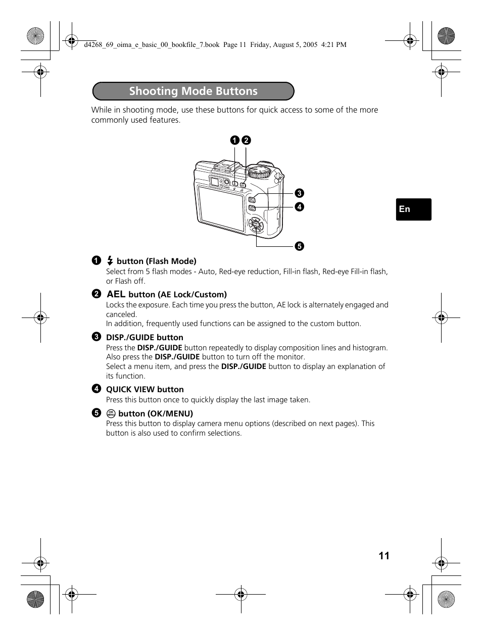 Shooting mode buttons | Olympus SP-350 User Manual | Page 11 / 84