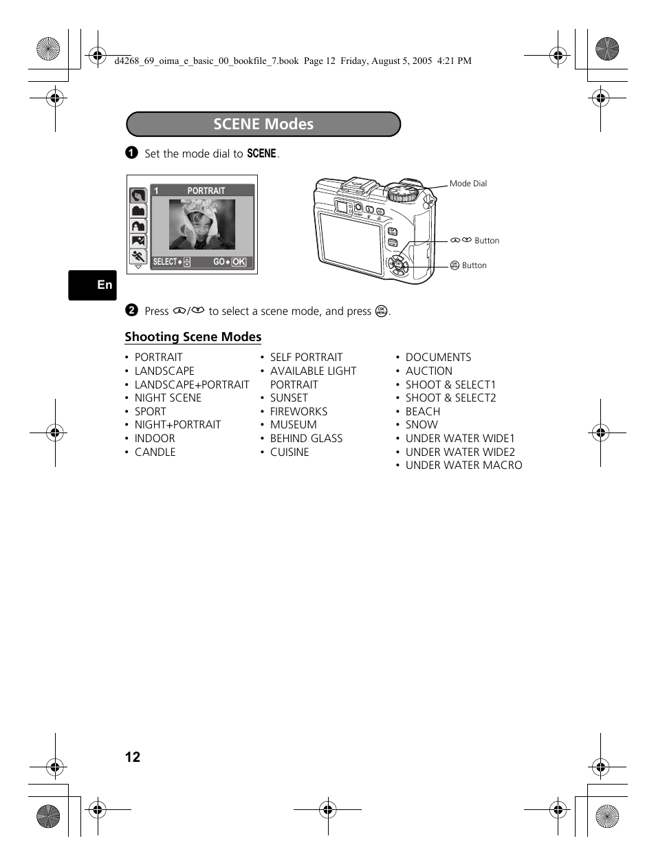 Scene modes | Olympus SP-350 User Manual | Page 12 / 84