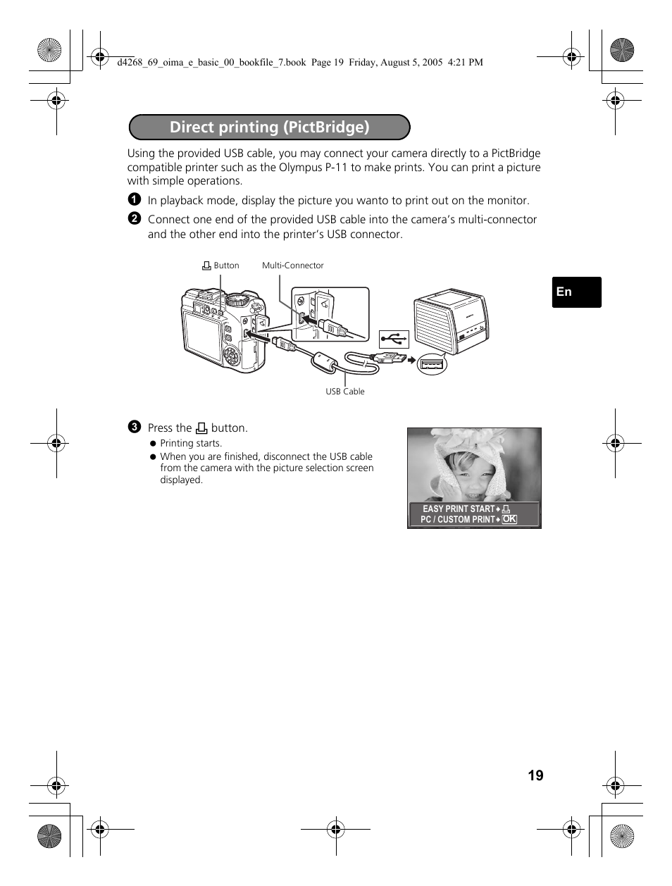 Direct printing (pictbridge) | Olympus SP-350 User Manual | Page 19 / 84