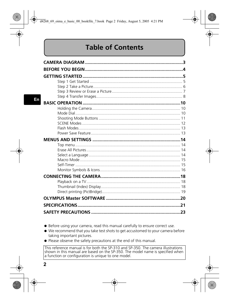 Olympus SP-350 User Manual | Page 2 / 84