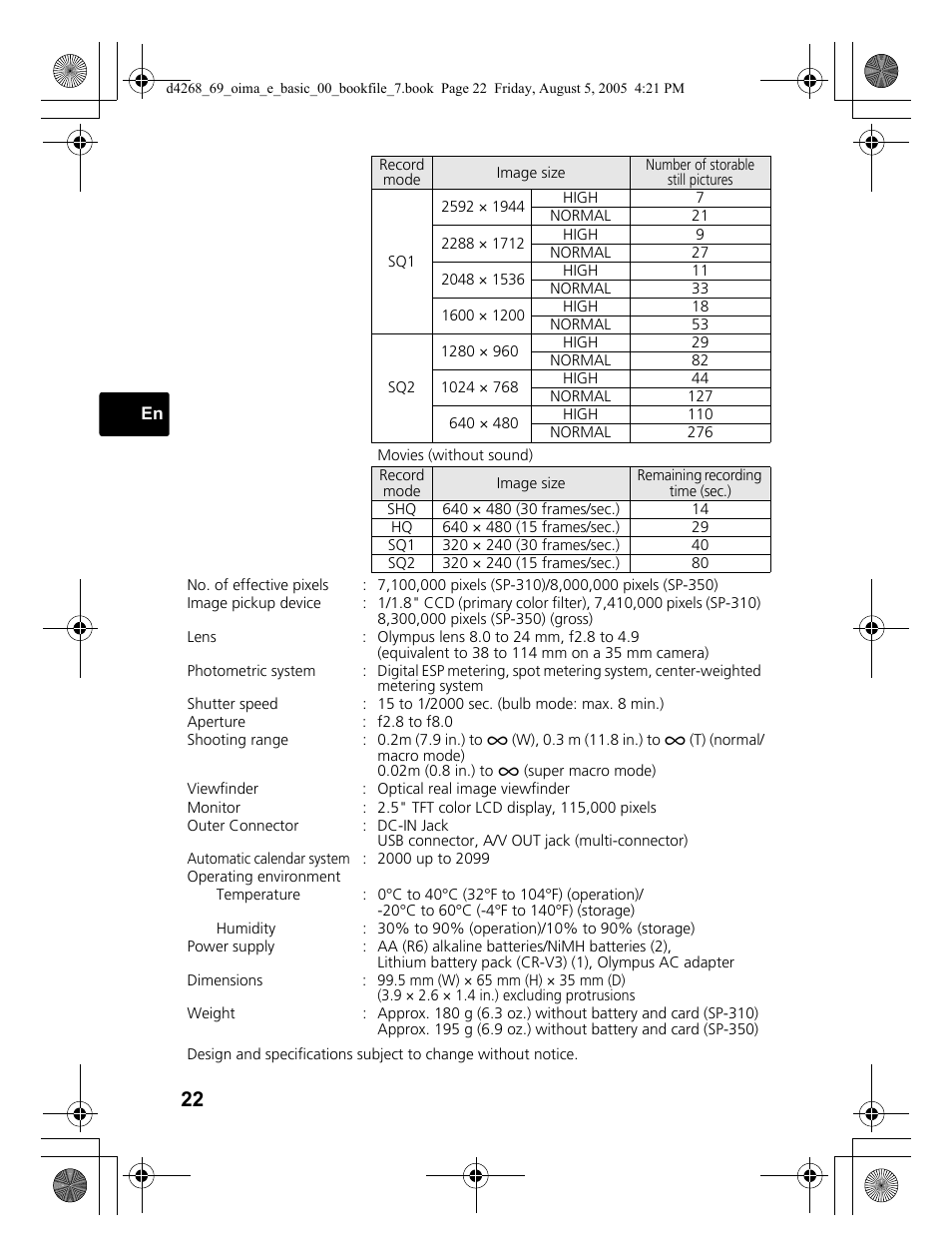 Olympus SP-350 User Manual | Page 22 / 84