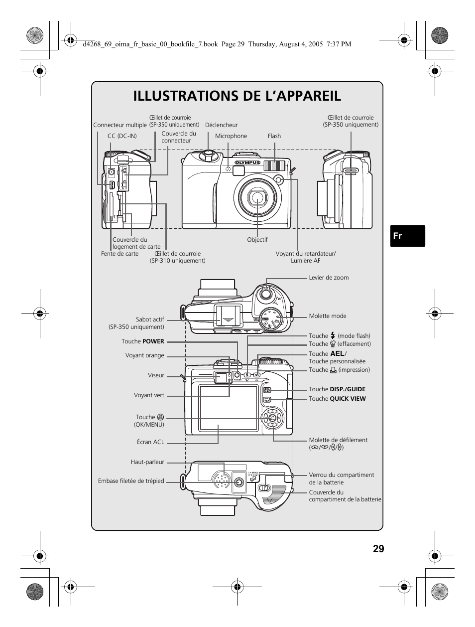 Illustrations de l’appareil | Olympus SP-350 User Manual | Page 29 / 84