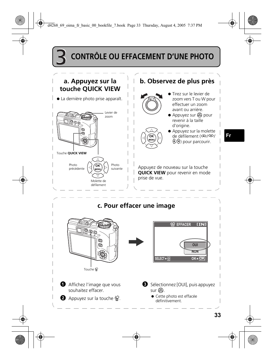 Contrôle ou effacement d’une photo, C. pour effacer une image | Olympus SP-350 User Manual | Page 33 / 84