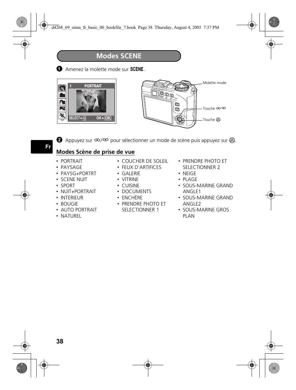Modes scene | Olympus SP-350 User Manual | Page 38 / 84