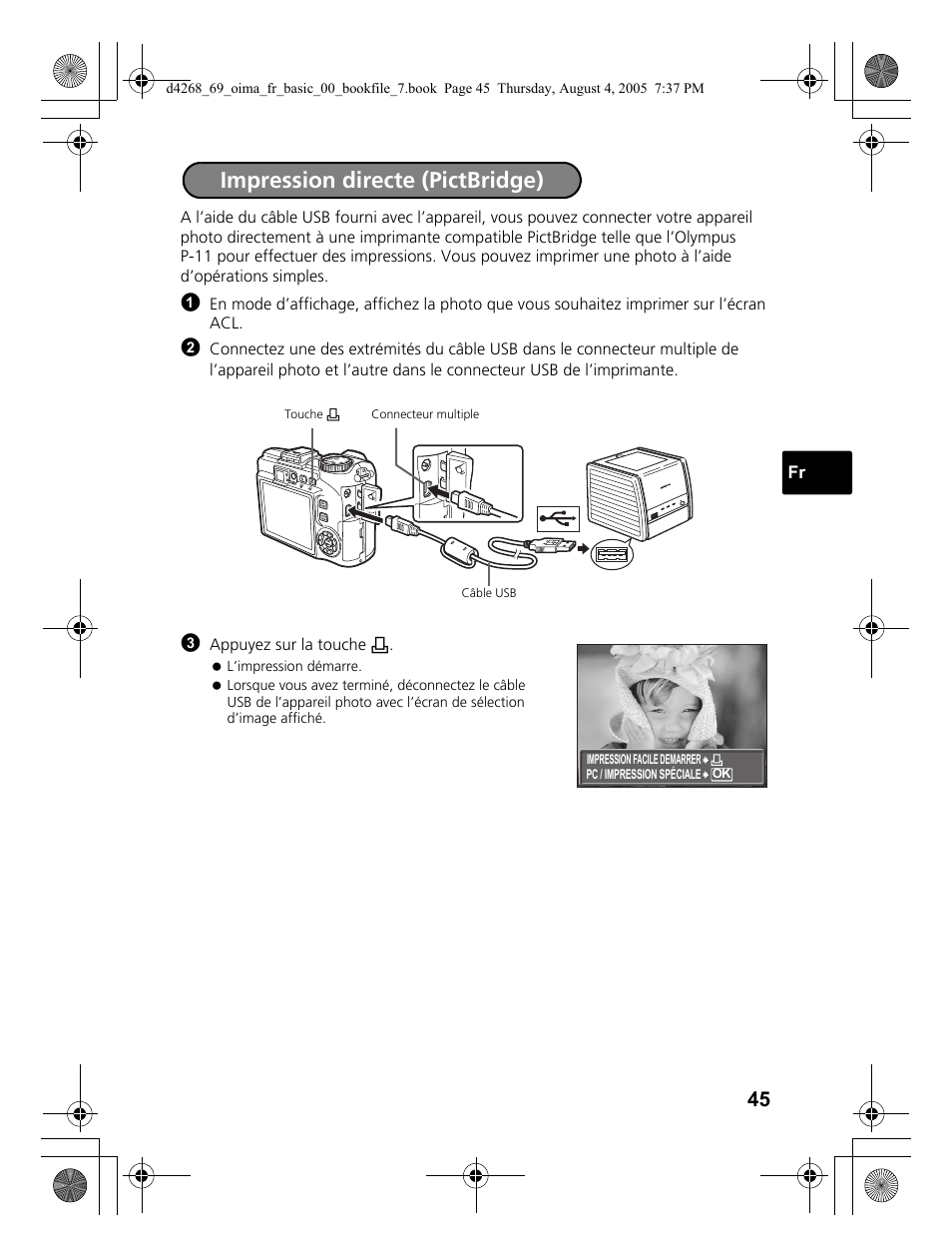 Impression directe (pictbridge) | Olympus SP-350 User Manual | Page 45 / 84