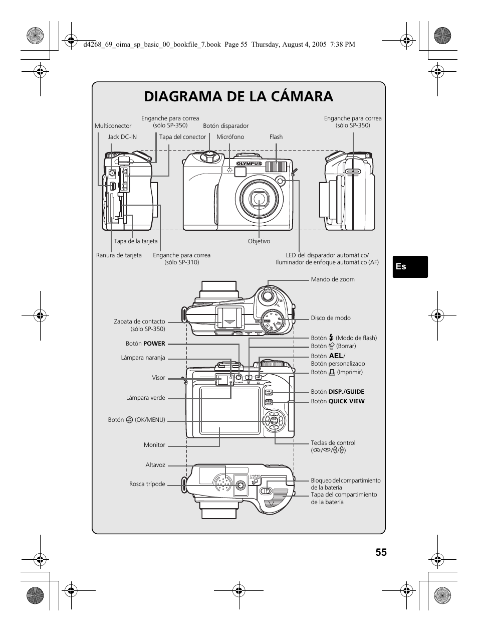 Diagrama de la cámara | Olympus SP-350 User Manual | Page 55 / 84