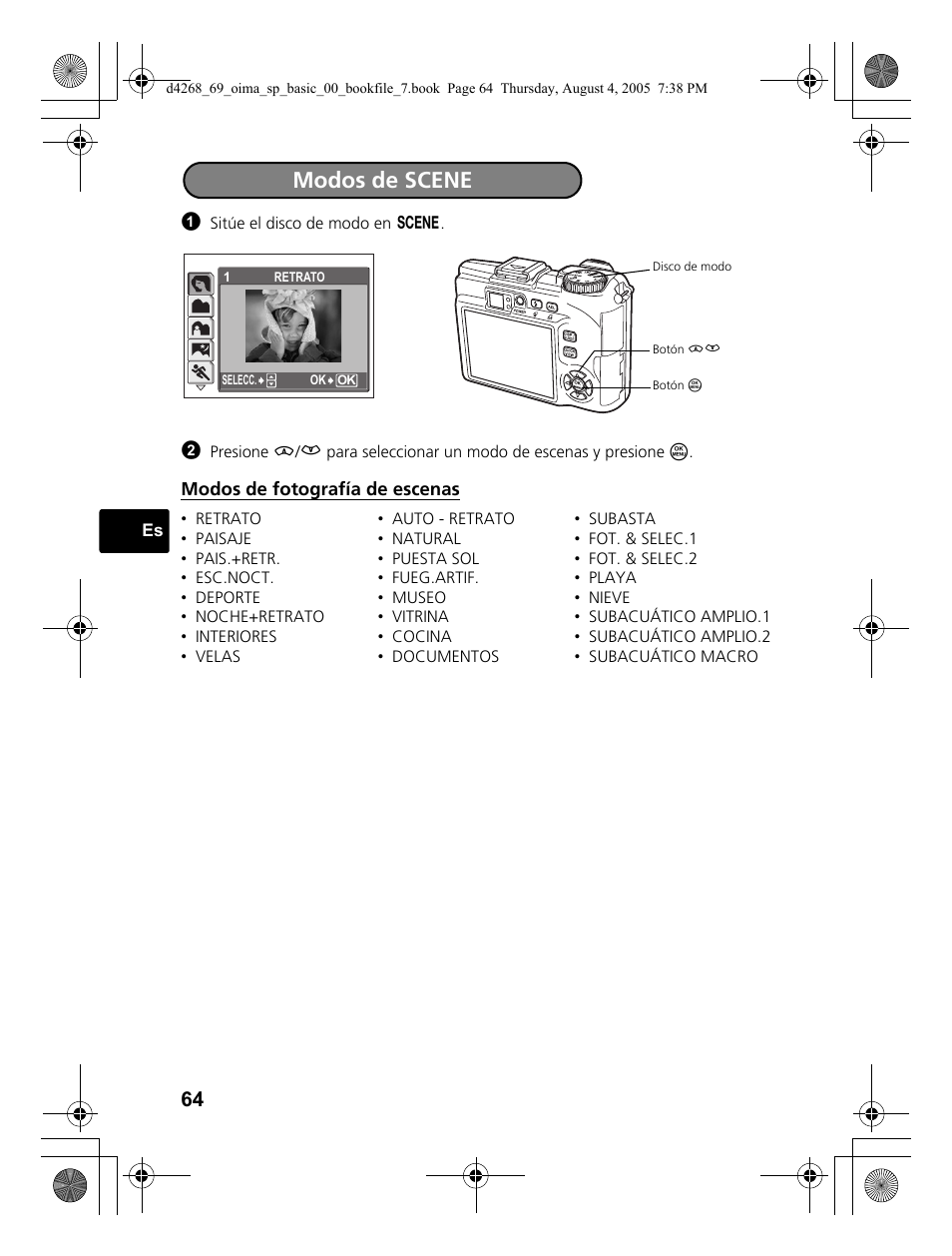 Modos de scene | Olympus SP-350 User Manual | Page 64 / 84