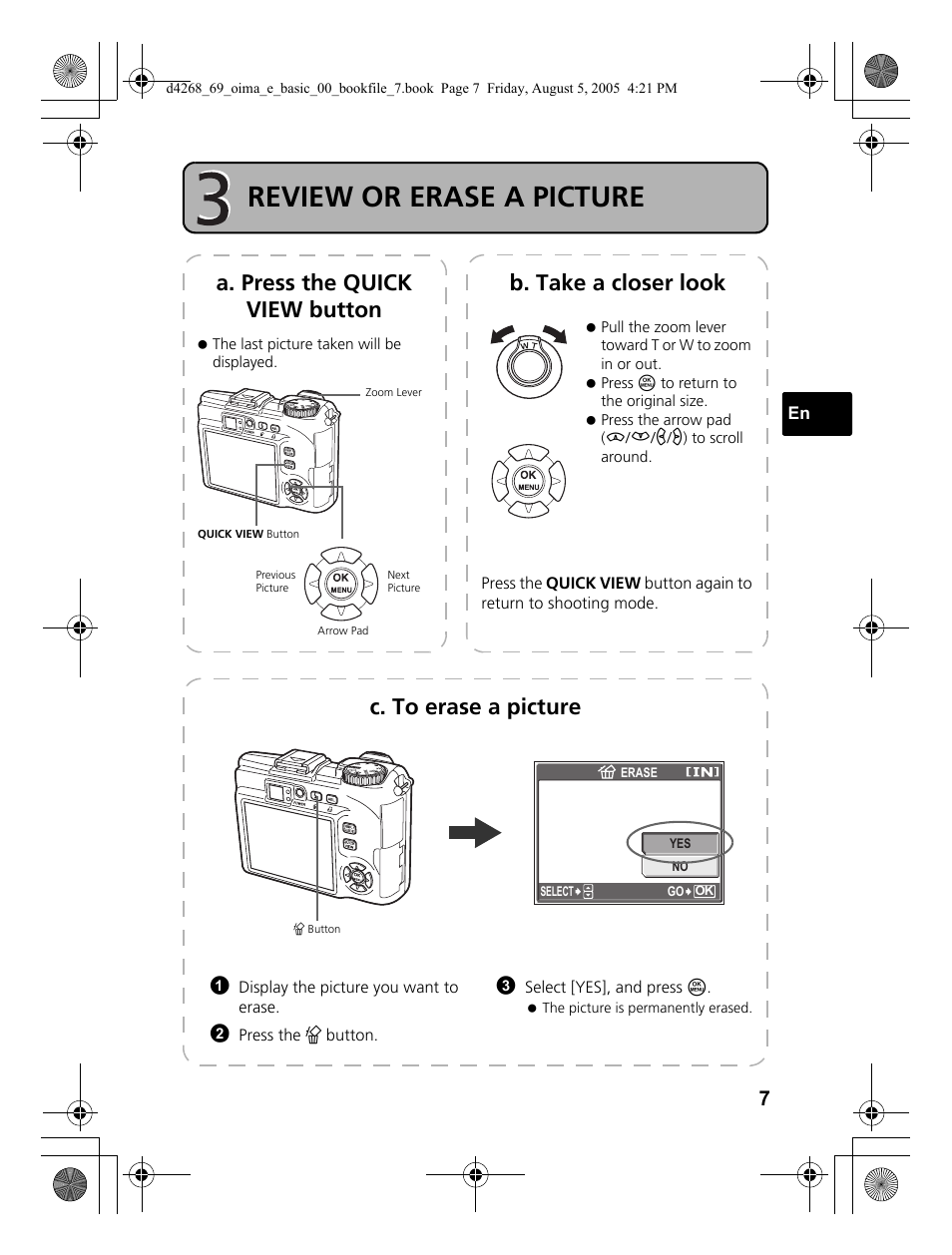 Review or erase a picture, C. to erase a picture | Olympus SP-350 User Manual | Page 7 / 84