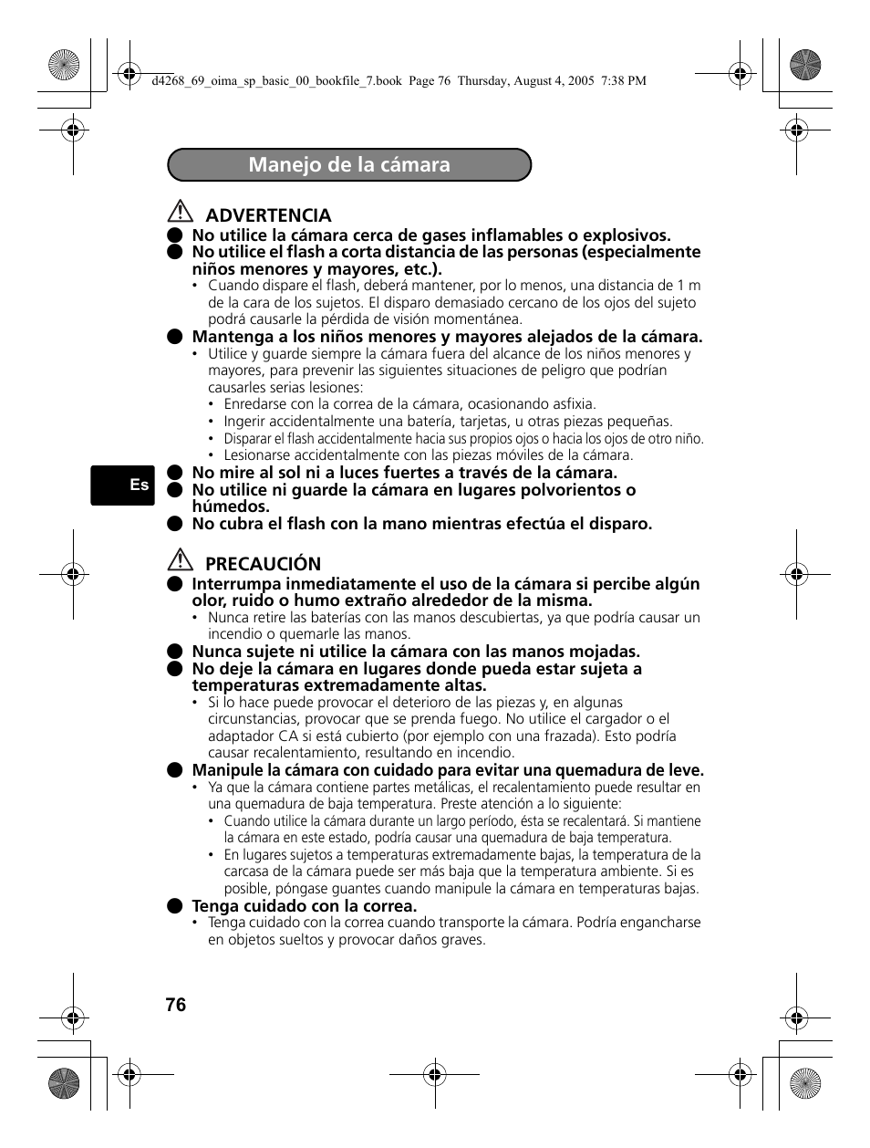 Manejo de la cámara | Olympus SP-350 User Manual | Page 76 / 84