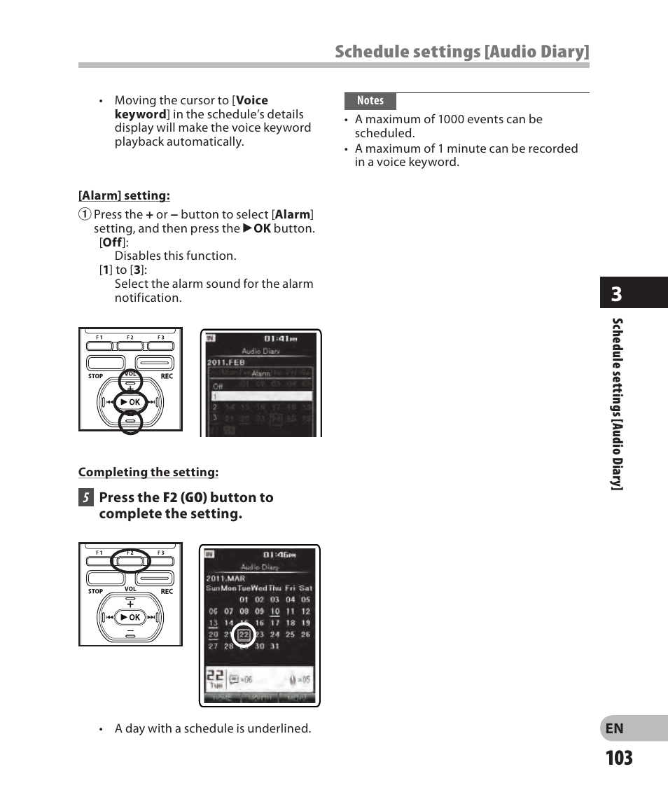 Schedule settings [audio diary | Olympus DM-2 User Manual | Page 103 / 185