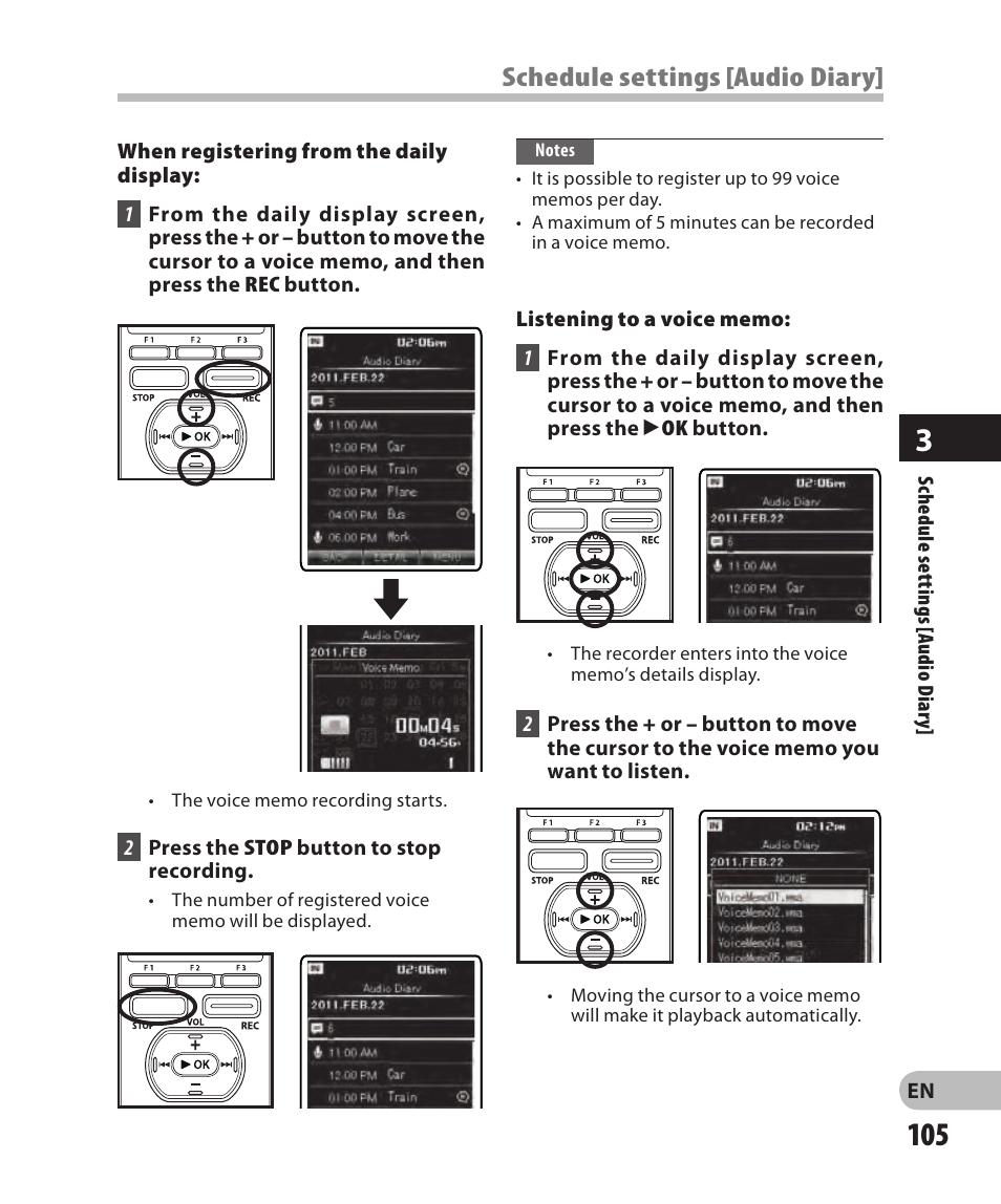 Schedule settings [audio diary | Olympus DM-2 User Manual | Page 105 / 185