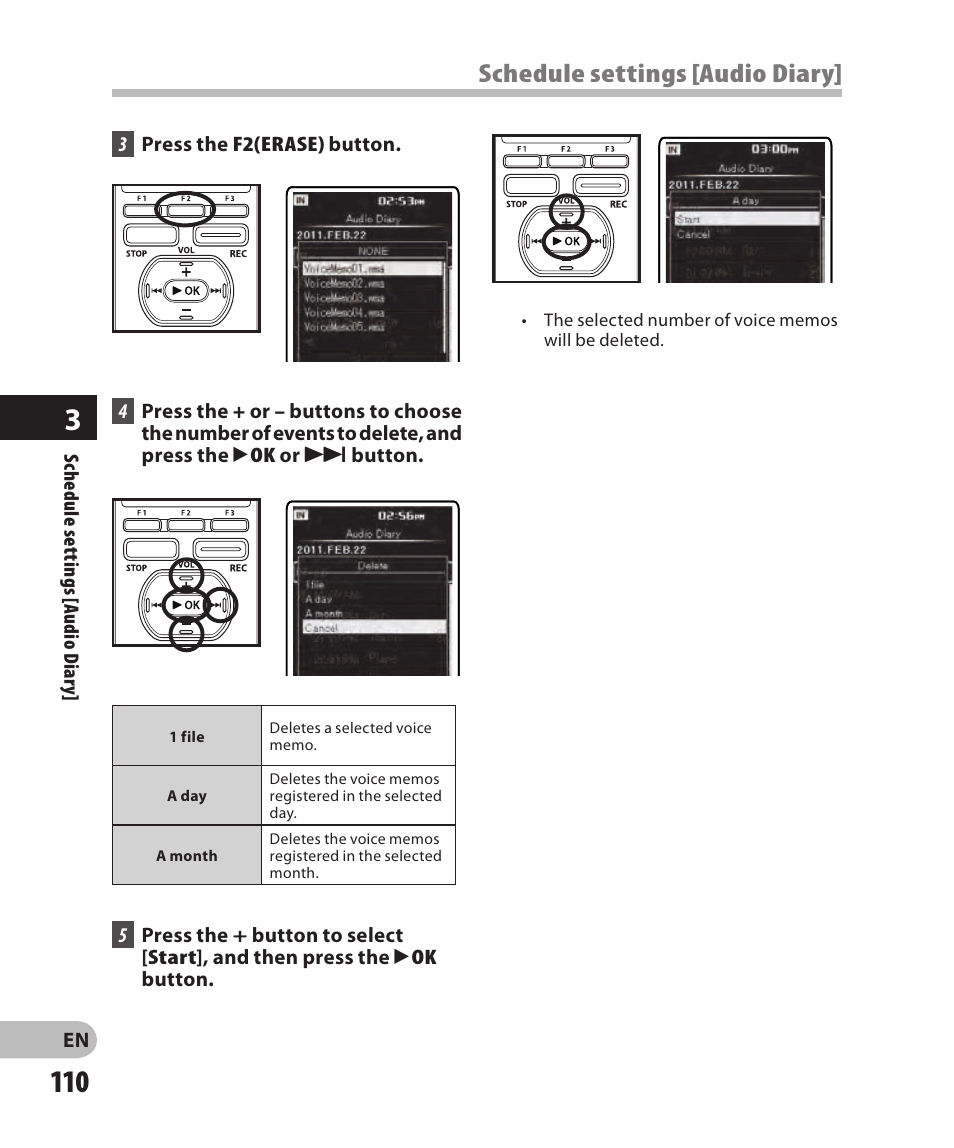 Schedule settings [audio diary | Olympus DM-2 User Manual | Page 110 / 185