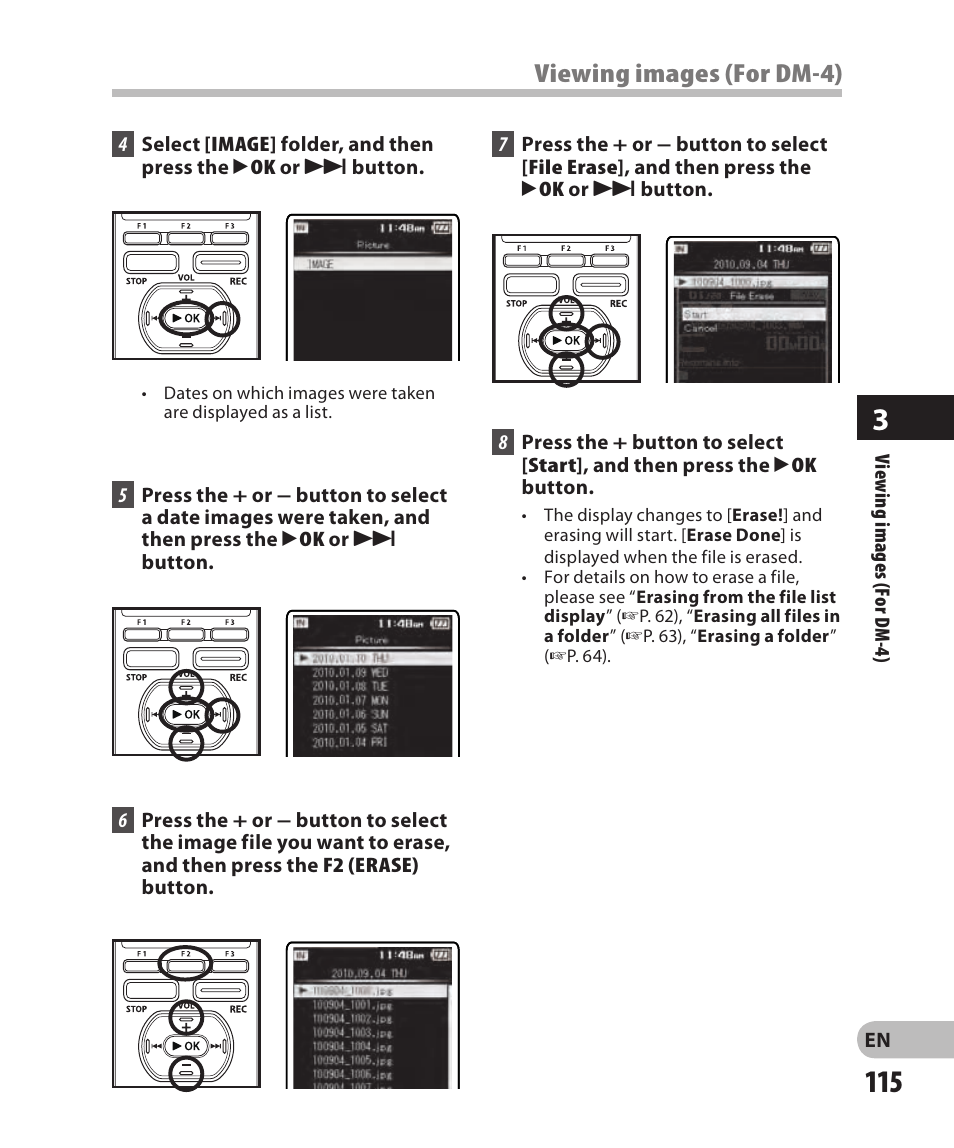 Viewing images (for dm-) | Olympus DM-2 User Manual | Page 115 / 185
