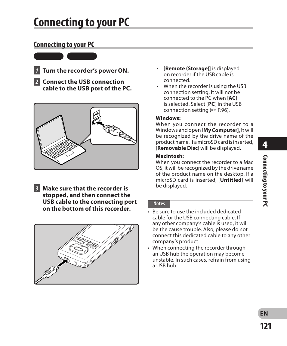 Connecting to your pc, Functions available in, The olympus sonority | Olympus DM-2 User Manual | Page 121 / 185