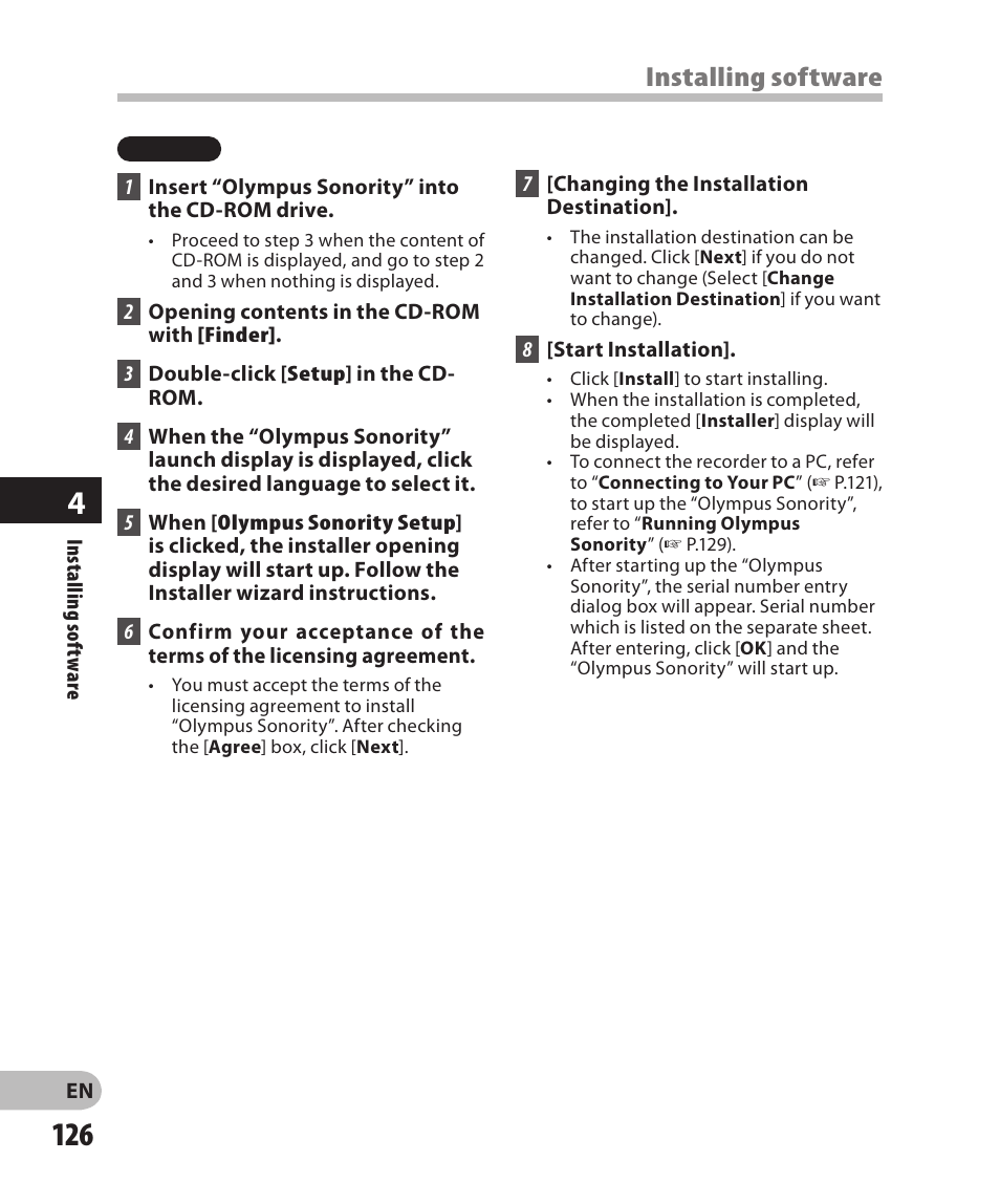 Installing software | Olympus DM-2 User Manual | Page 126 / 185