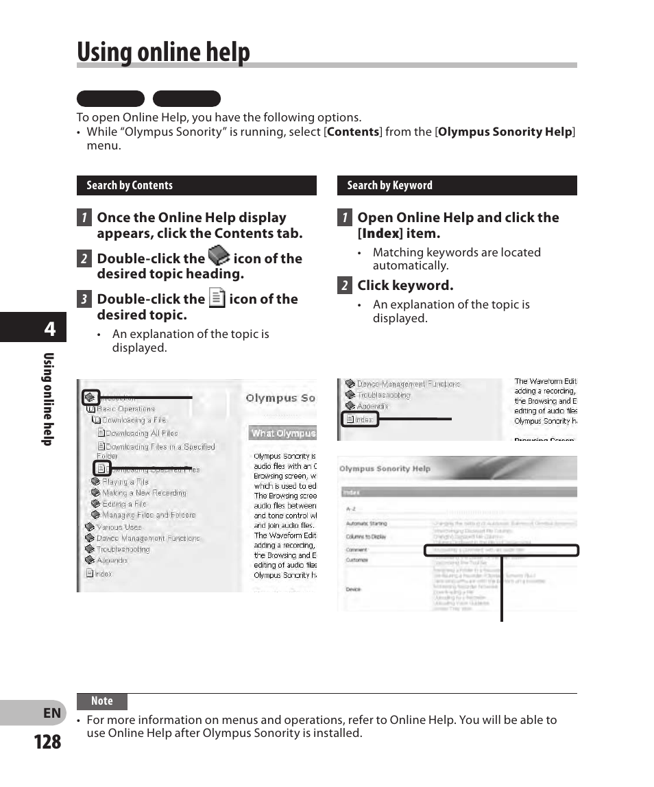Using online help | Olympus DM-2 User Manual | Page 128 / 185