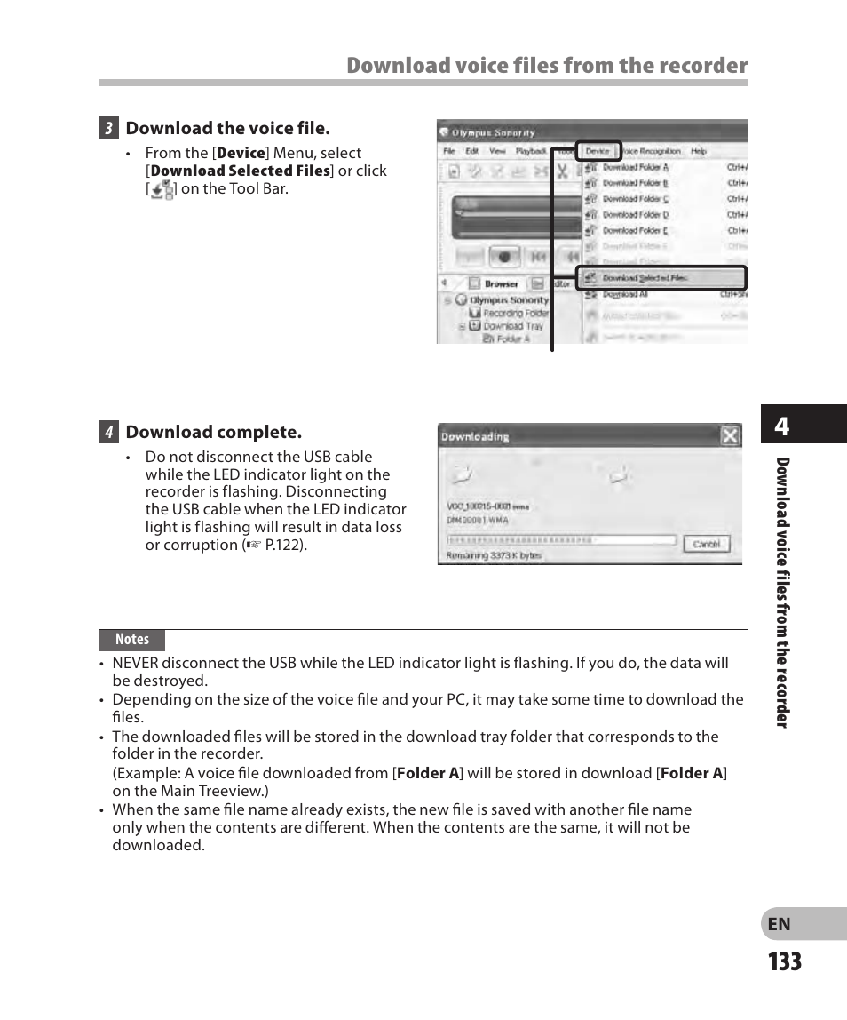 Download voice files from the recorder | Olympus DM-2 User Manual | Page 133 / 185