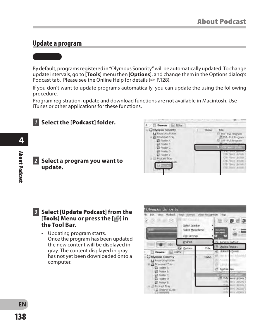 Update a program | Olympus DM-2 User Manual | Page 138 / 185