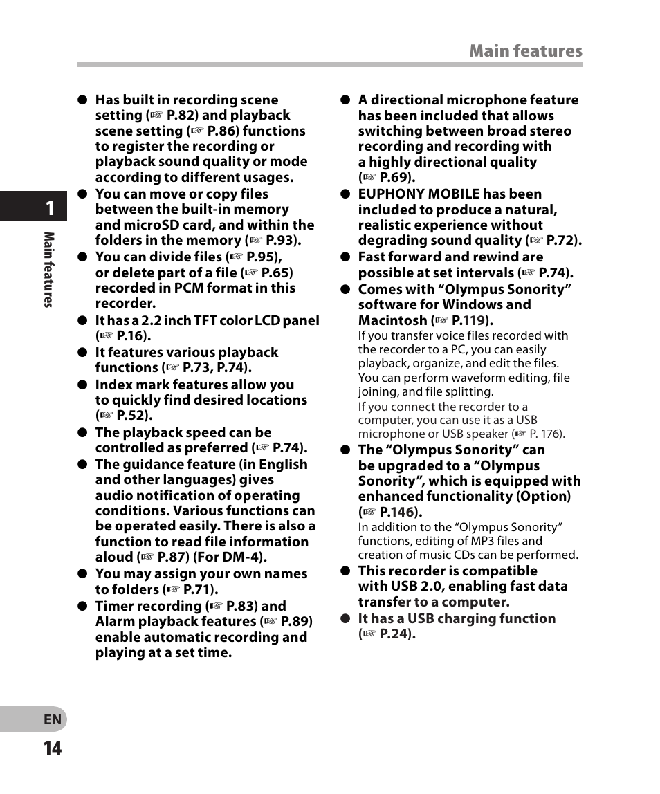 Main features | Olympus DM-2 User Manual | Page 14 / 185