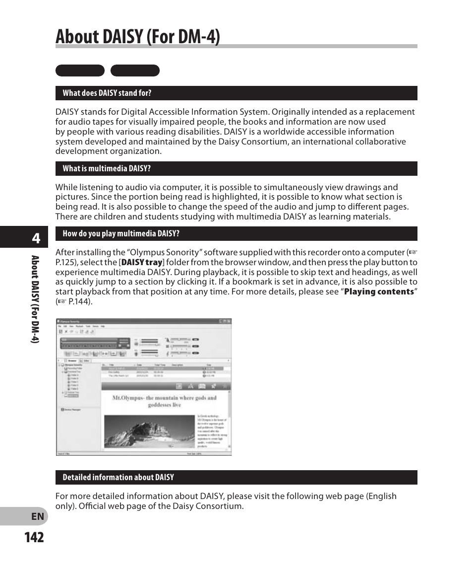 About daisy (for dm-4) | Olympus DM-2 User Manual | Page 142 / 185
