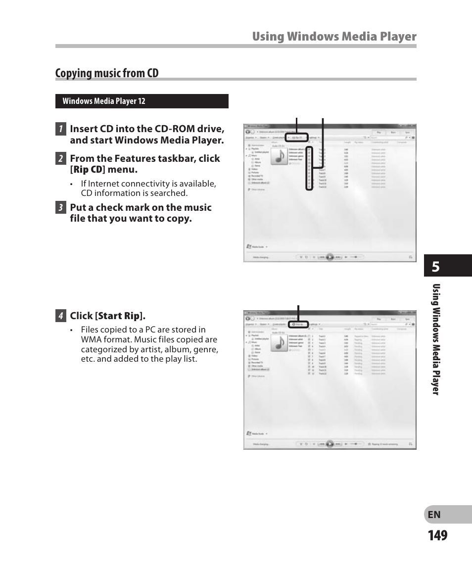 Copying music from cd, Window names | Olympus DM-2 User Manual | Page 149 / 185
