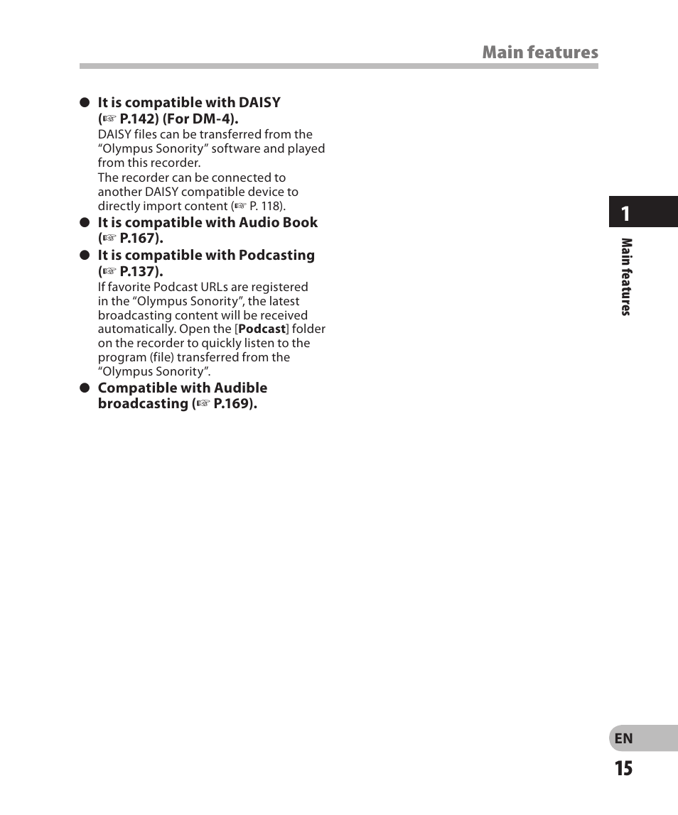 Main features | Olympus DM-2 User Manual | Page 15 / 185