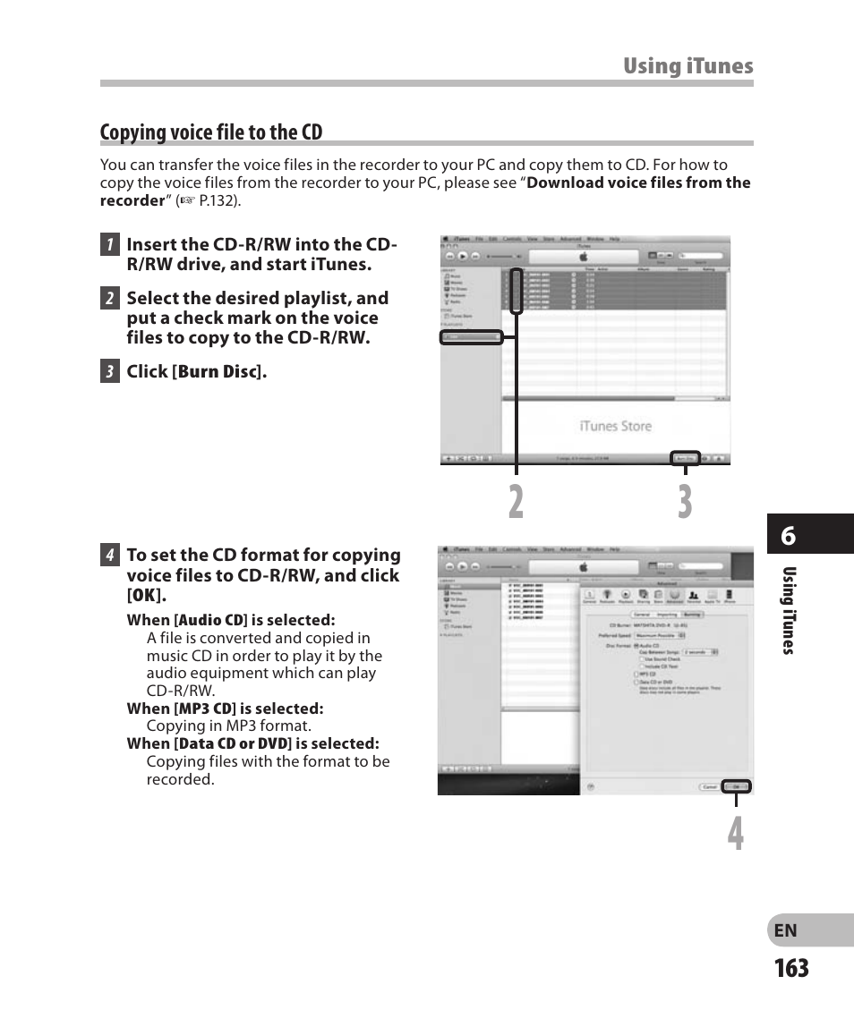 Copying voice file to the cd | Olympus DM-2 User Manual | Page 163 / 185