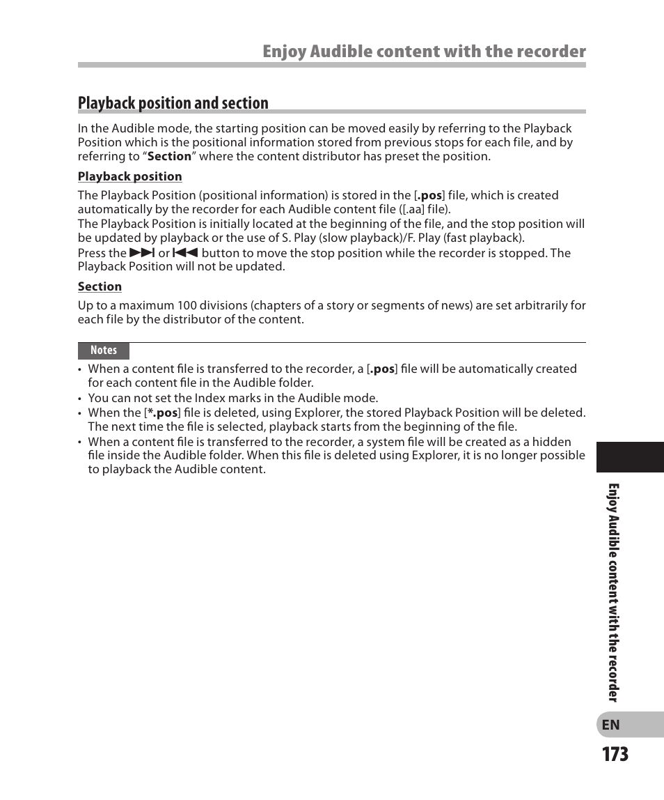 Playback position and section | Olympus DM-2 User Manual | Page 173 / 185
