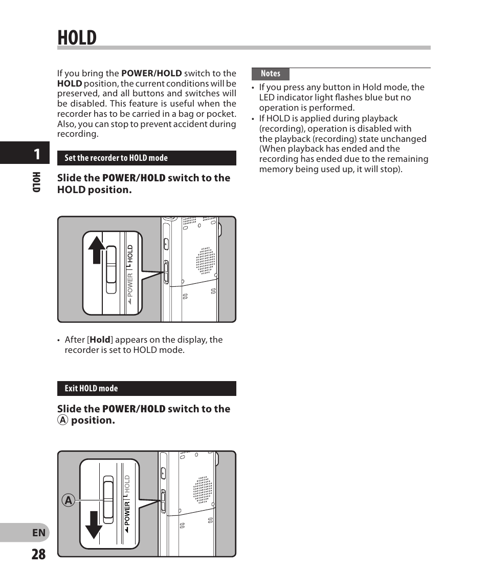 Hold | Olympus DM-2 User Manual | Page 28 / 185