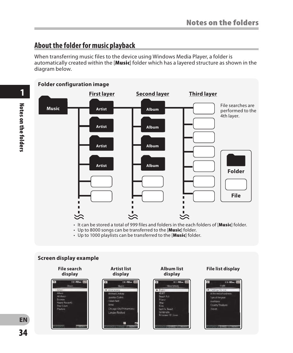 About the folder for music playback | Olympus DM-2 User Manual | Page 34 / 185